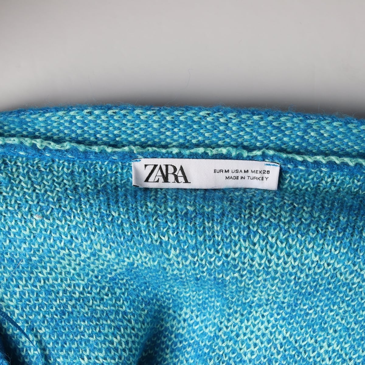 자라 ZARA 체크 패턴 오버핏 트위드 니트 가디건 블루 상세 이미지 3