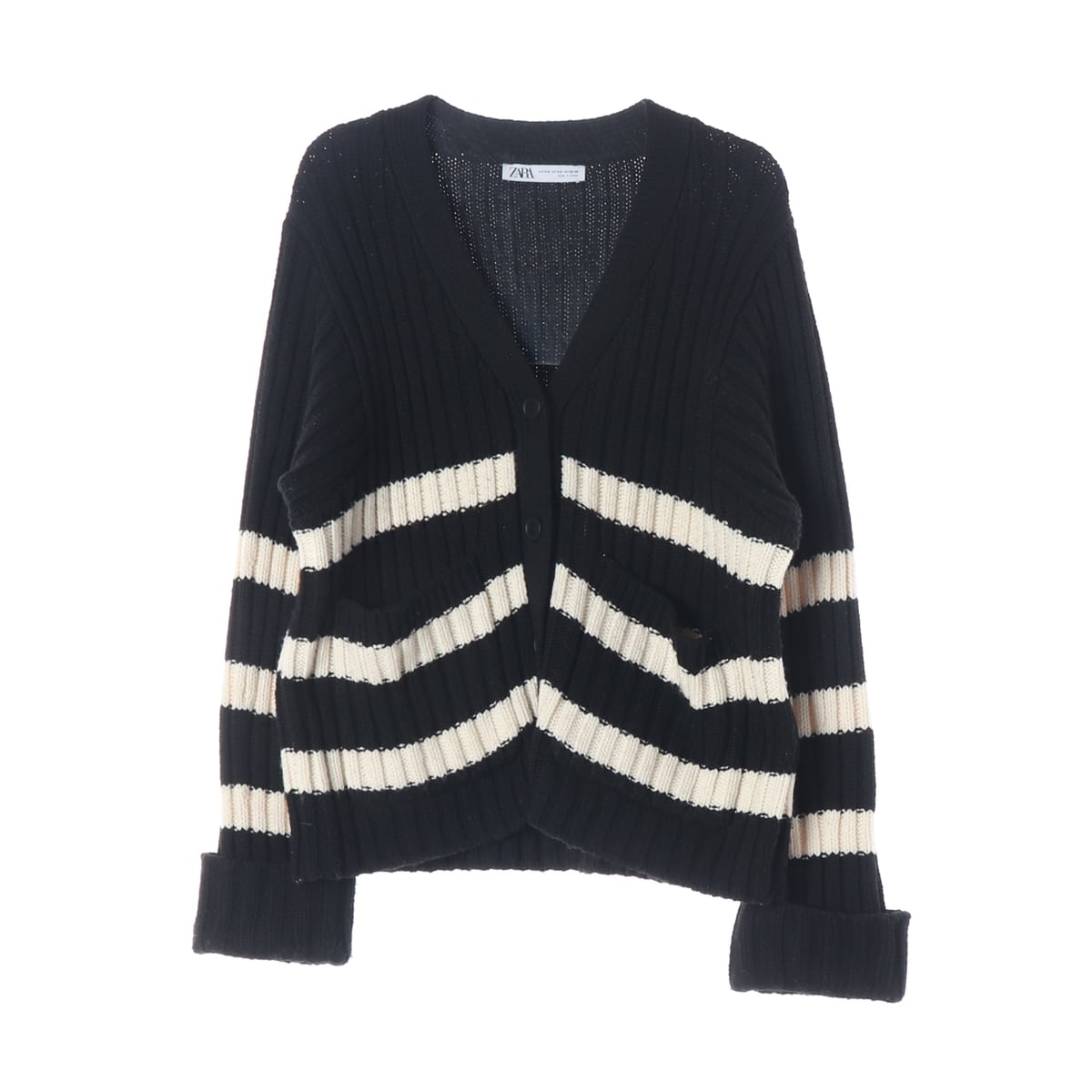 자라 ZARA 울 블렌드 스트라이프 오버핏 니트 가디건 상세 이미지 1