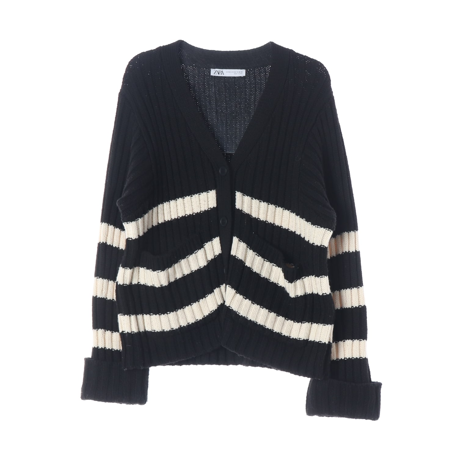 자라 ZARA 울 블렌드 스트라이프 오버핏 니트 가디건 이미지 1