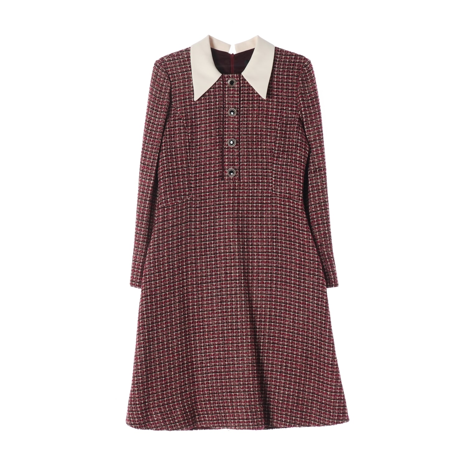 지고트 트위드 롱 원피스 버건디 이미지 1