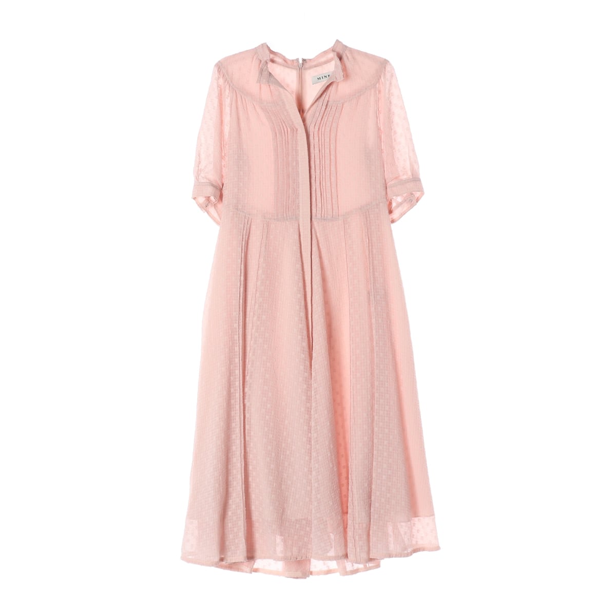 마인 MINE 24SS 롱 쉬폰 반팔 원피스 핑크 상세 이미지 1