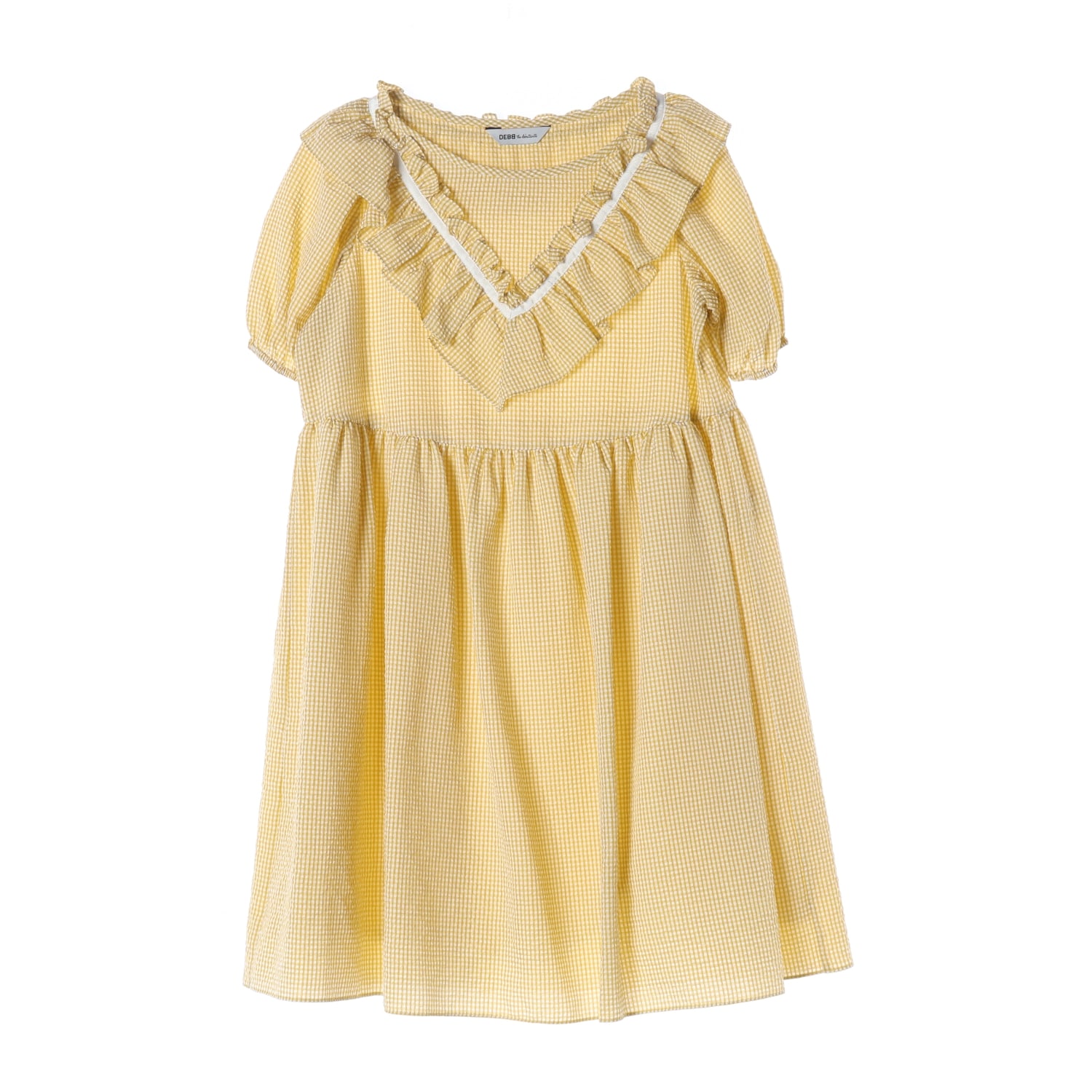 앤디앤뎁 체크 패턴 옐로우 프릴 반팔 원피스 이미지 1