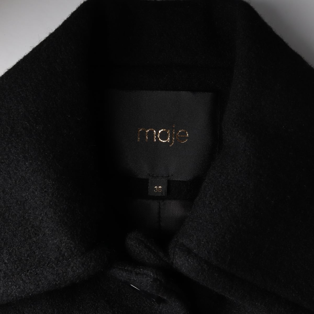 마쥬 maje 울 블렌드 블랙 A라인 하프 코트 상세 이미지 4