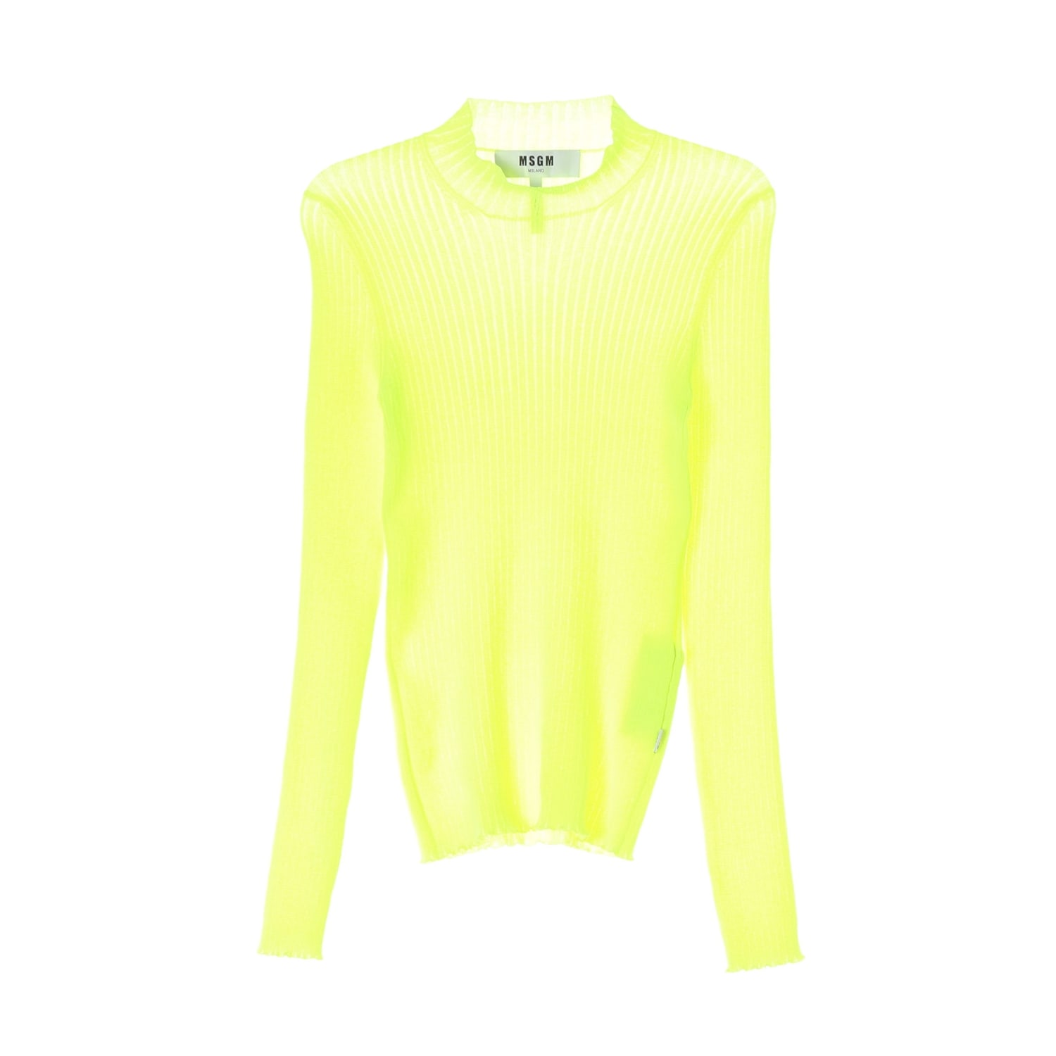 엠에스지엠 MSGM 하프넥 리브 립 슬림핏 니트 롱 슬리브 라임  이미지 1