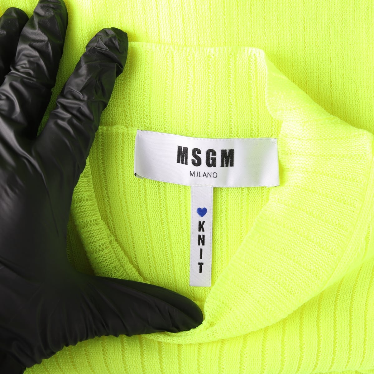 엠에스지엠 MSGM 하프넥 리브 립 슬림핏 니트 롱 슬리브 라임  상세 이미지 3