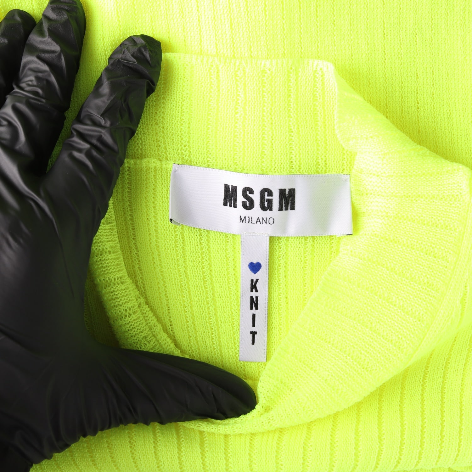 엠에스지엠 MSGM 하프넥 리브 립 슬림핏 니트 롱 슬리브 라임  이미지 3