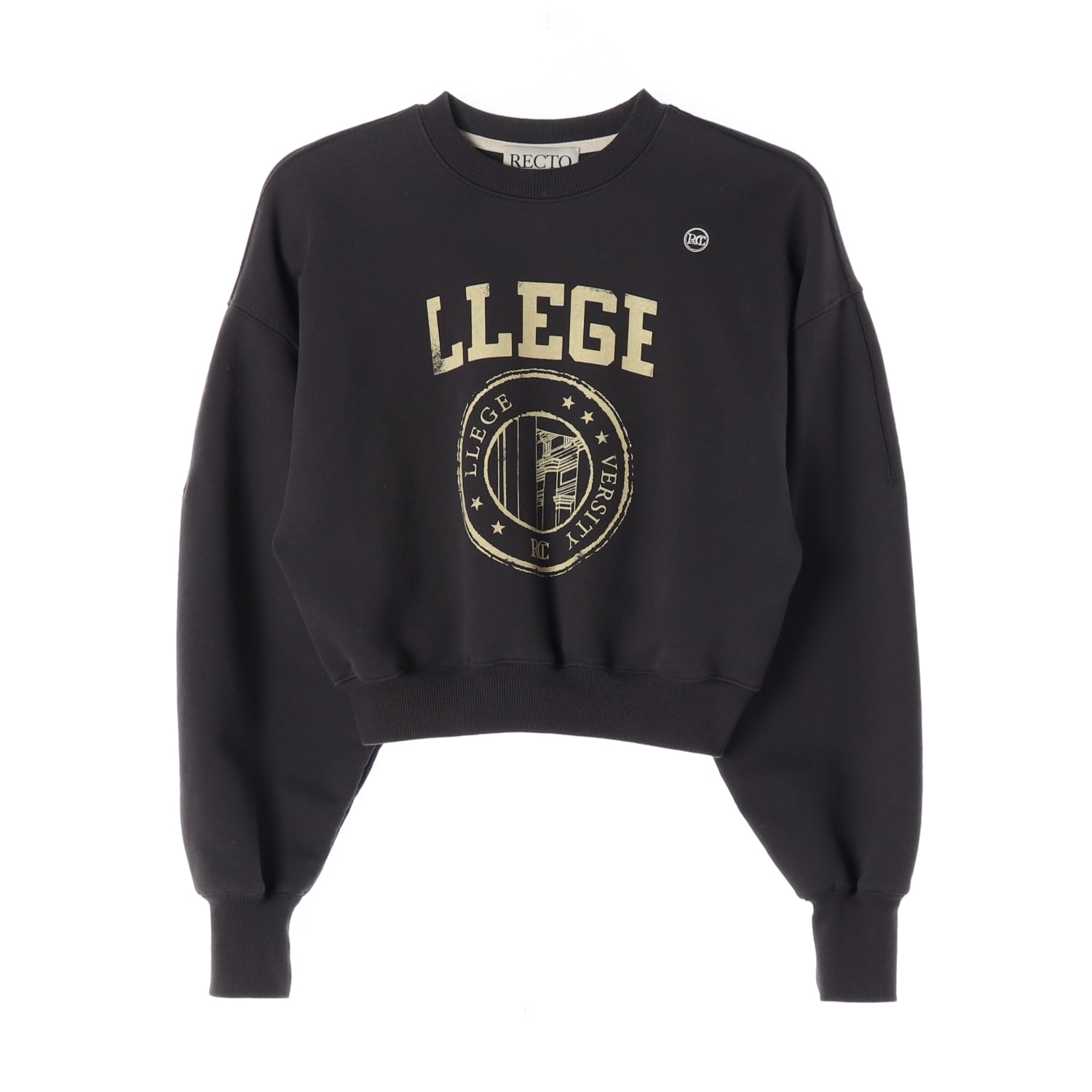 렉토 22FW LLEGE 리지 로고 프린트 크롭 맨투맨 이미지 1