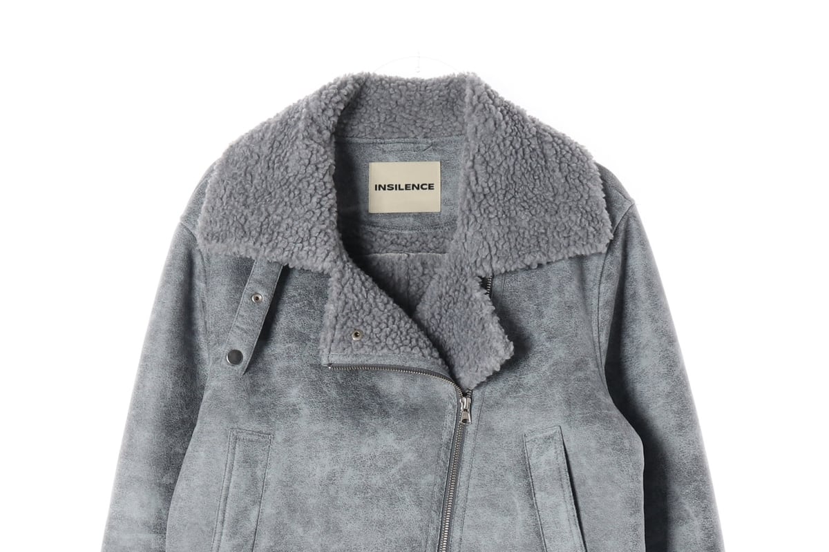 인사일런스 23FW 크롭 쉬어링 무스탕 재킷 코트 블루 그레이 상세 이미지 4