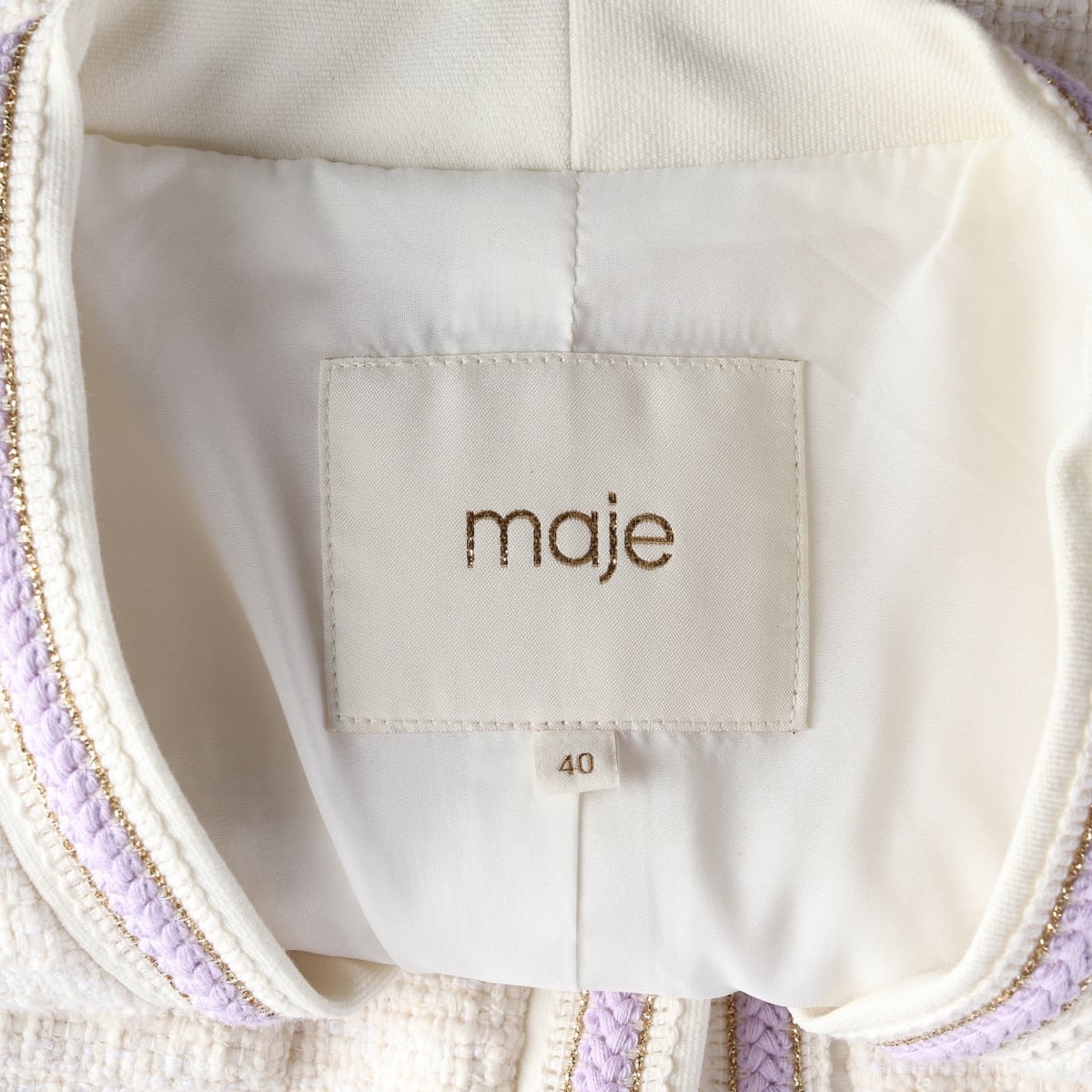 마쥬 maje 코튼 블렌드 에크루 트위드 재킷 셋업 상세 이미지 3