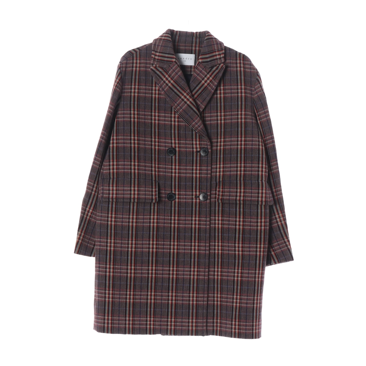 산드로 체크 더블 브레스티드 코트 이미지 1