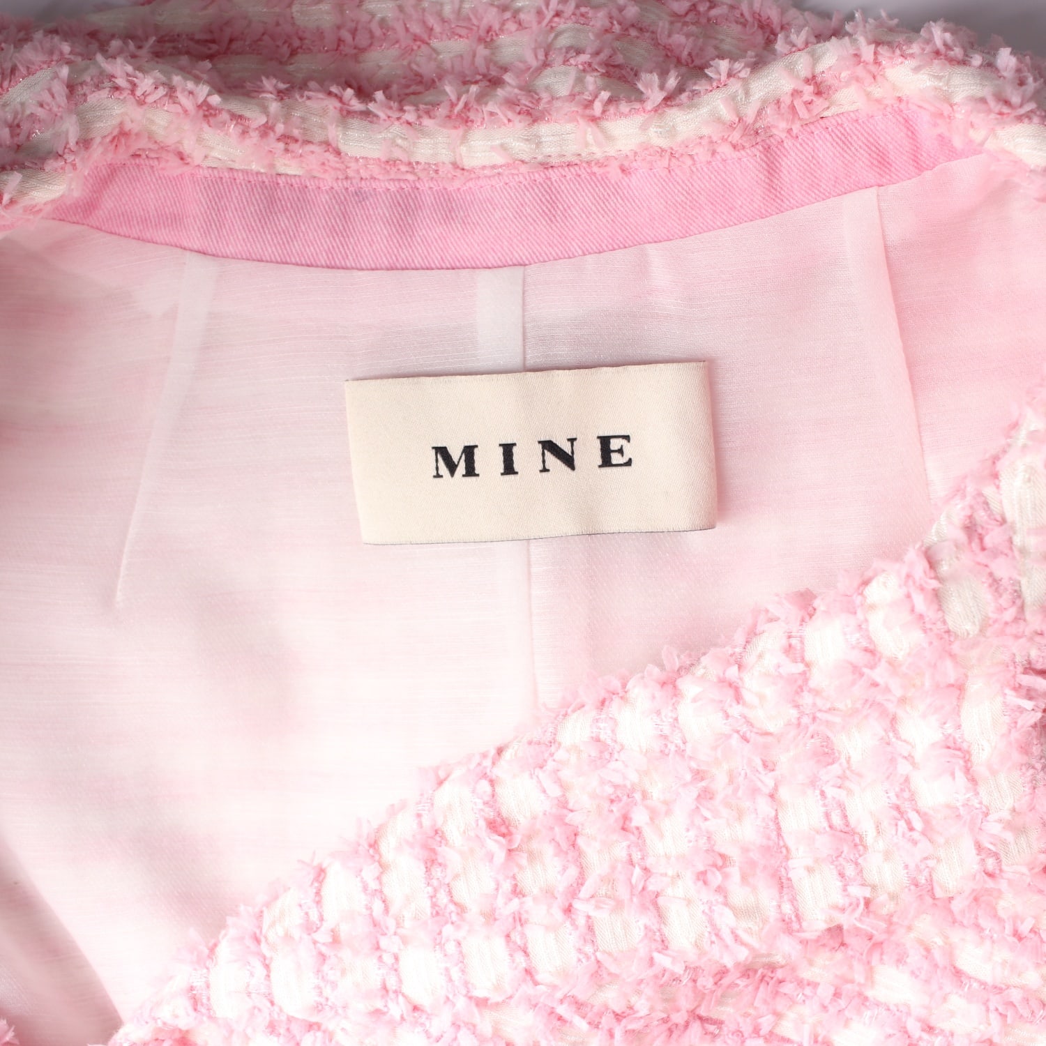 마인 MINE 22SS 핑크 체크 트위드 크롭 반팔 재킷 이미지 3