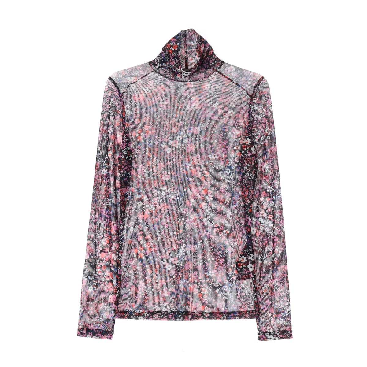 마쥬 플로럴 패턴 터틀넥 슬림핏 긴팔 티셔츠 상세 이미지 1
