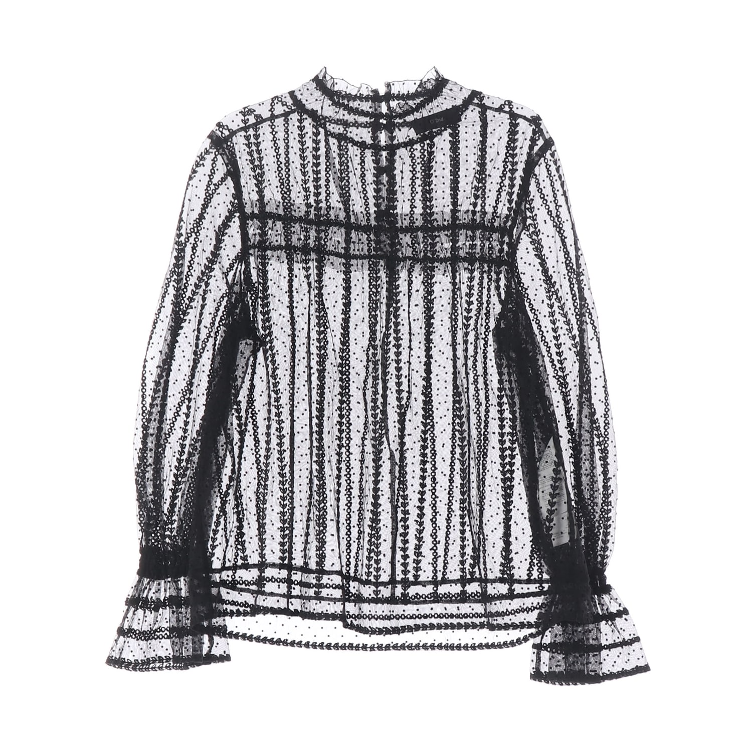 오즈세컨 22FW 쉬폰 레이스 플로킹 셔링 넥 블라우스 이미지 1