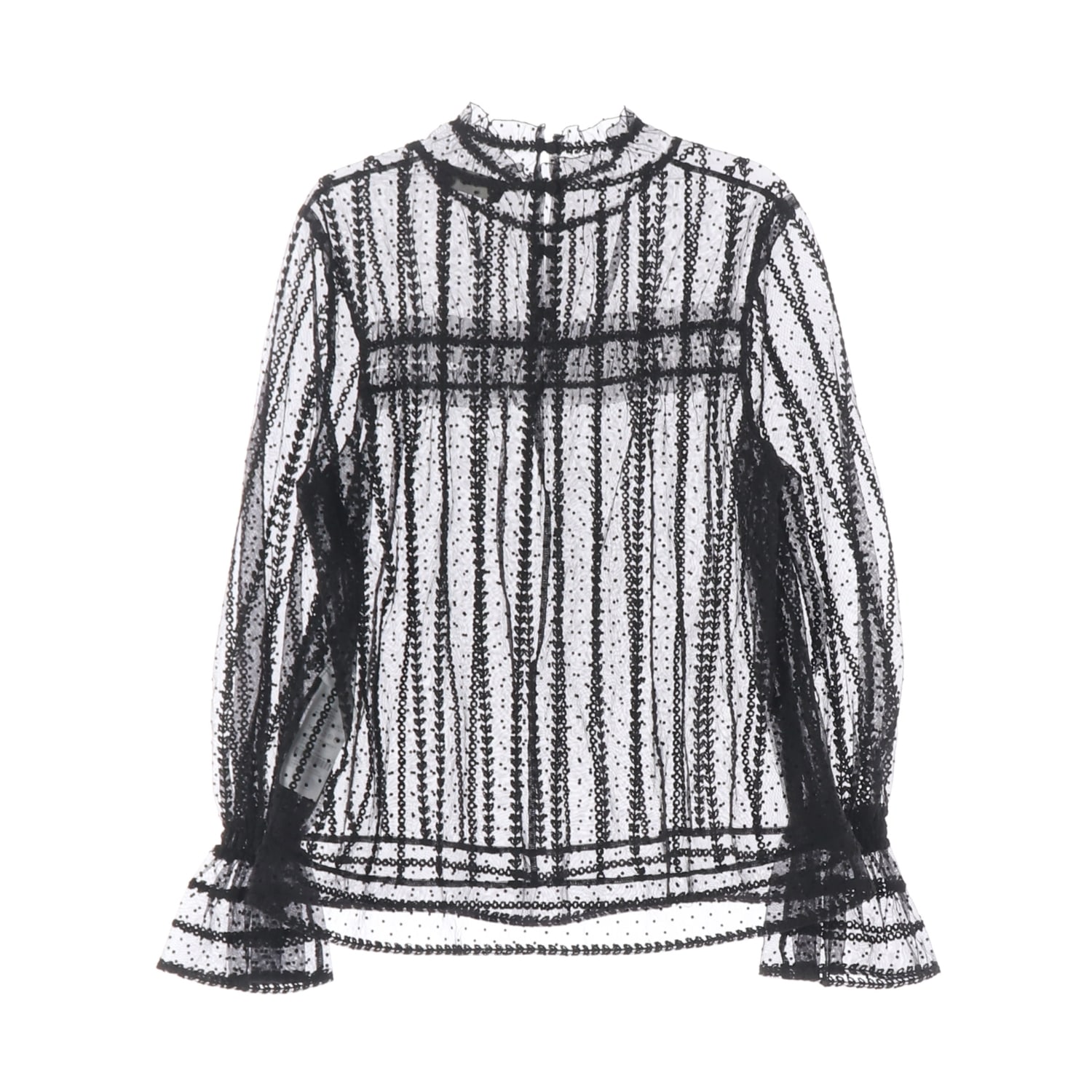 오즈세컨 22FW 쉬폰 레이스 플로킹 셔링 넥 블라우스 이미지 2