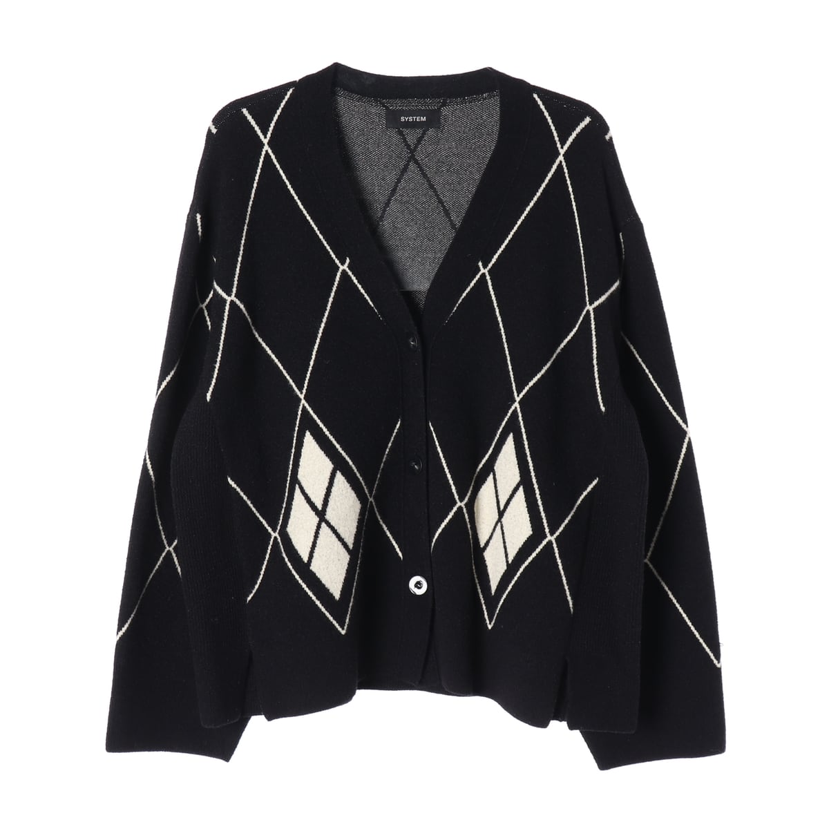 시스템 21FW 아가일 패턴 오버핏 브이넥 가디건 블랙 상세 이미지 1