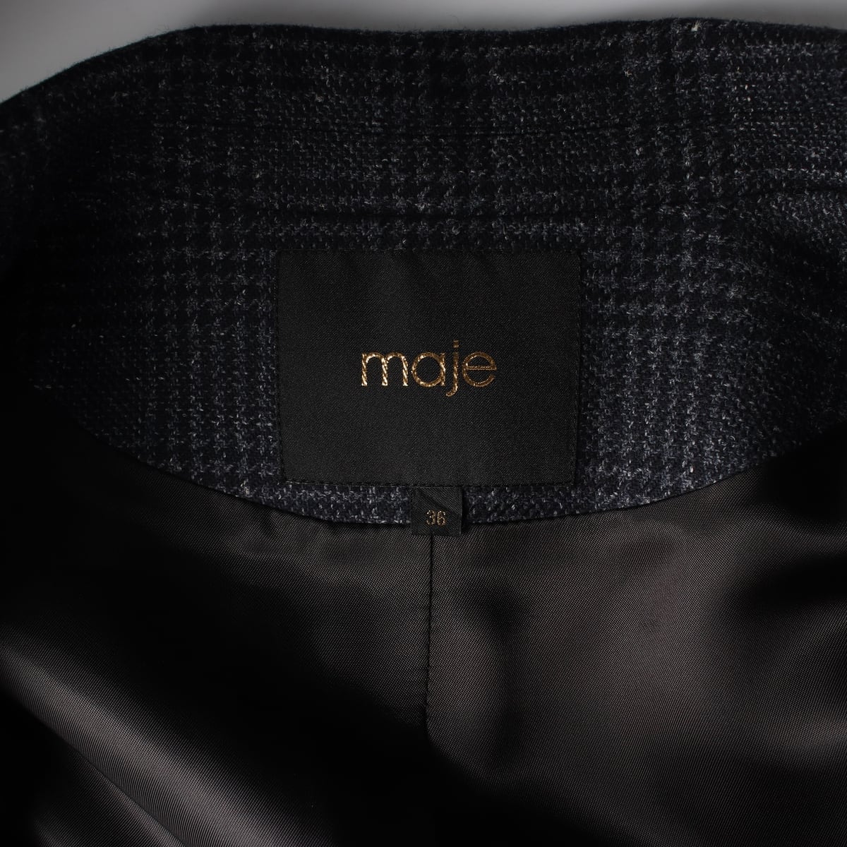 마쥬 maje 체크 패턴 울 블렌드 블레이저 재킷 상세 이미지 3