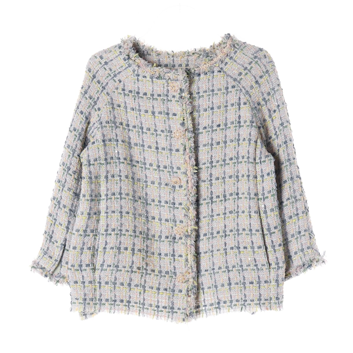 듀엘 트위드 체크 라운드넥 재킷 상세 이미지 1