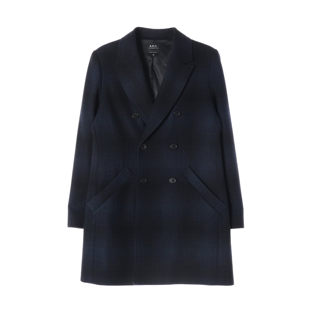 아페쎄 A.P.C. 체크 패턴 울 블렌드 더블 브레스티드 코트 상세 이미지 1