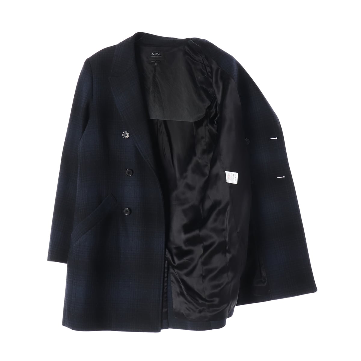 아페쎄 A.P.C. 체크 패턴 울 블렌드 더블 브레스티드 코트 상세 이미지 2