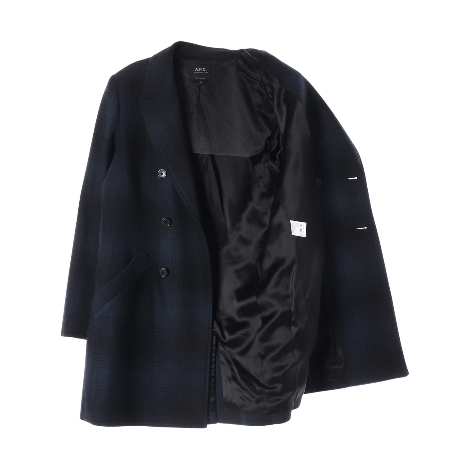아페쎄 A.P.C. 체크 패턴 울 블렌드 더블 브레스티드 코트 이미지 2