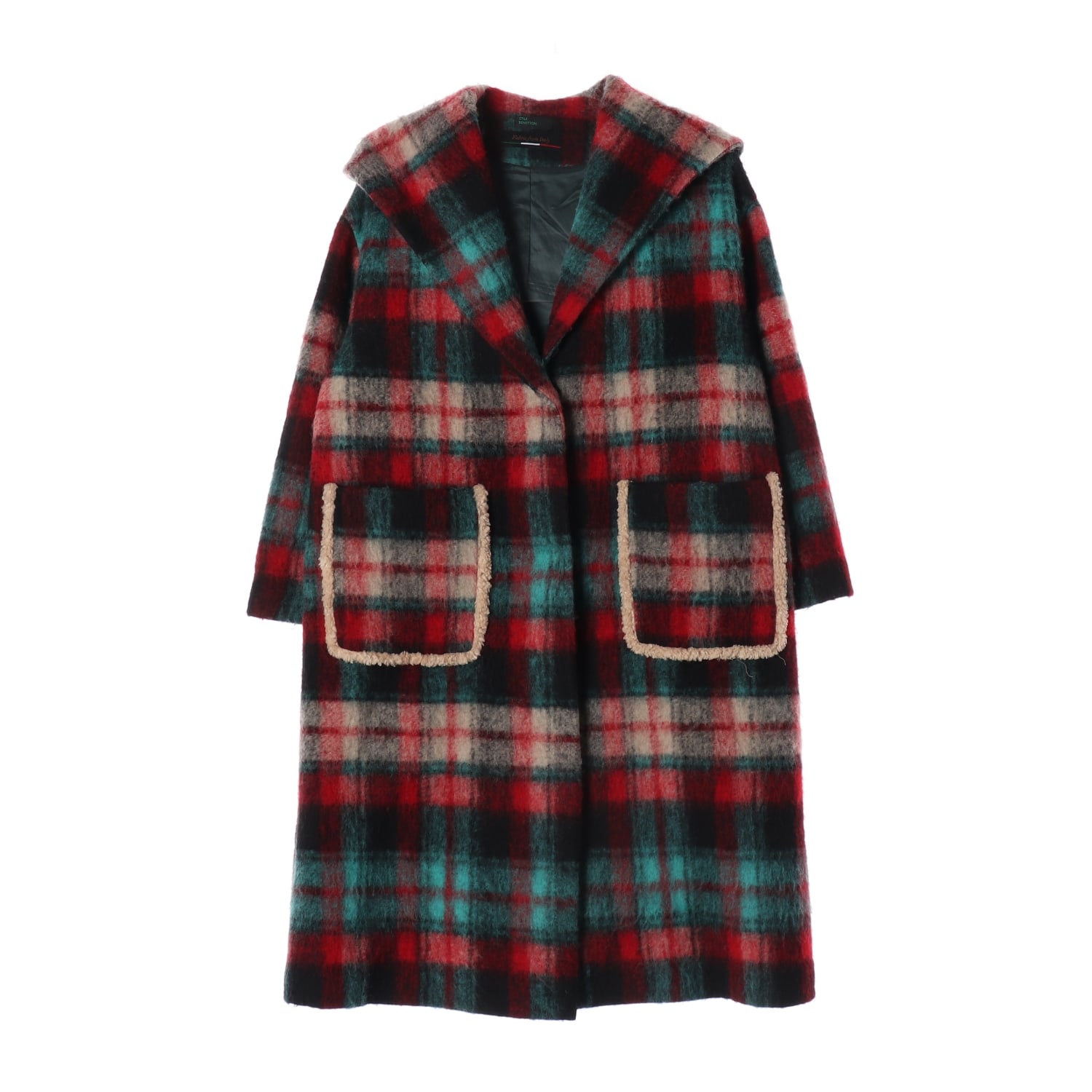베네통 22FW 카이로 라일락 체크 후드 롱 코트 이미지 1
