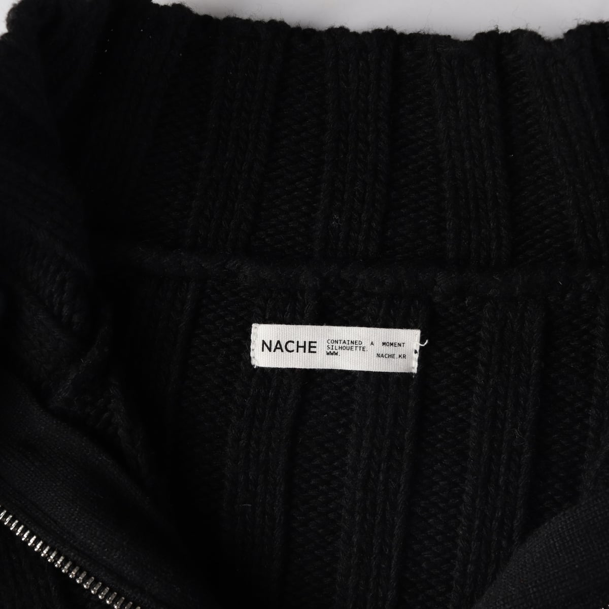 나체 NACHE 22FW 슈어 소프트 니트 집업 캐시 가디건 블랙  상세 이미지 3