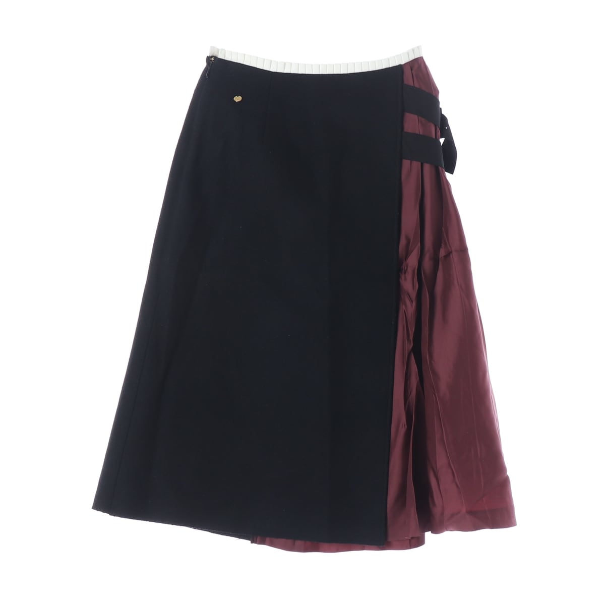 (새상품) 뮤베일 레이어드 배색 더블 스트랩 랩 울 롱 스커트 상세 이미지 2