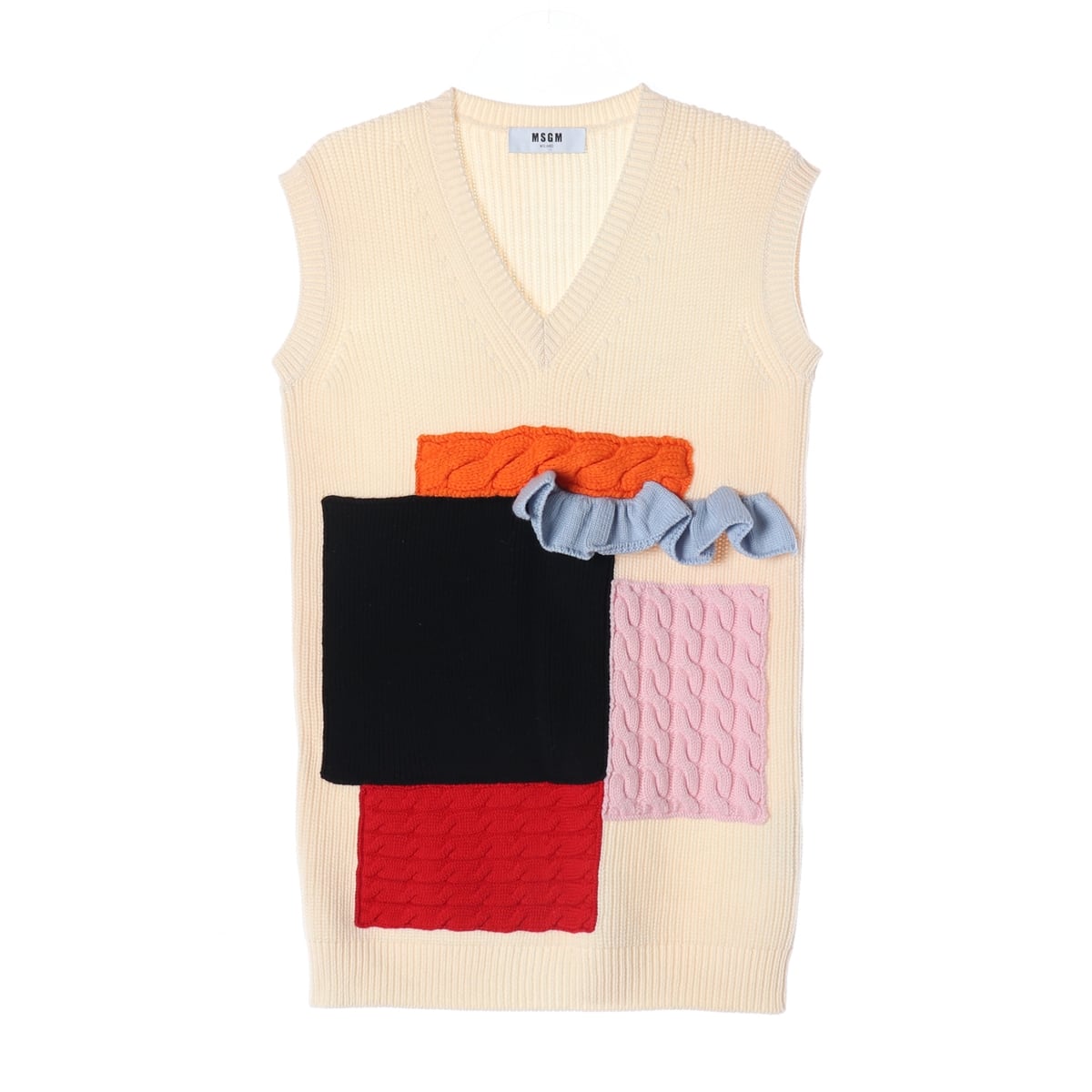 엠에스지엠 MSGM 울 100% 패치워크 브이넥 니트 조끼 베스트 상세 이미지 1