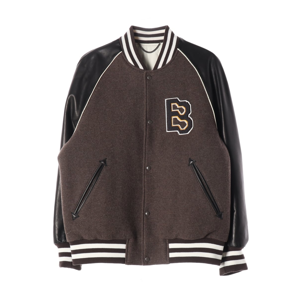 비이커 22FW 울 블렌드 레더 슬리브 바시티 재킷 상세 이미지 1