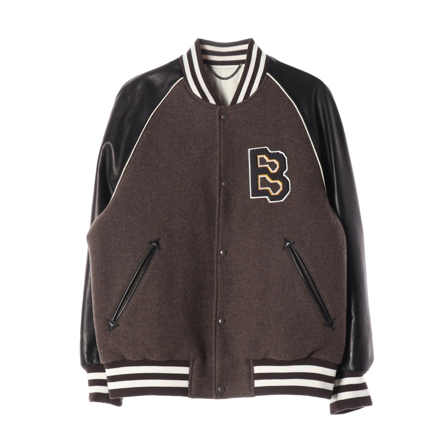 비이커 22FW 울 블렌드 레더 슬리브 바시티 재킷 이미지 1