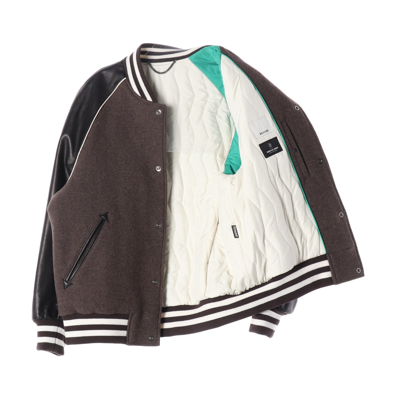 비이커 22FW 울 블렌드 레더 슬리브 바시티 재킷 이미지 2
