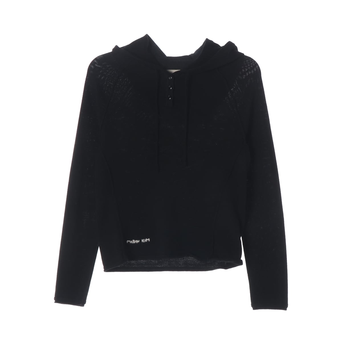 마뗑킴 25FW 버튼 후디 랭글런 니트 탑 인 블랙 상세 이미지 1