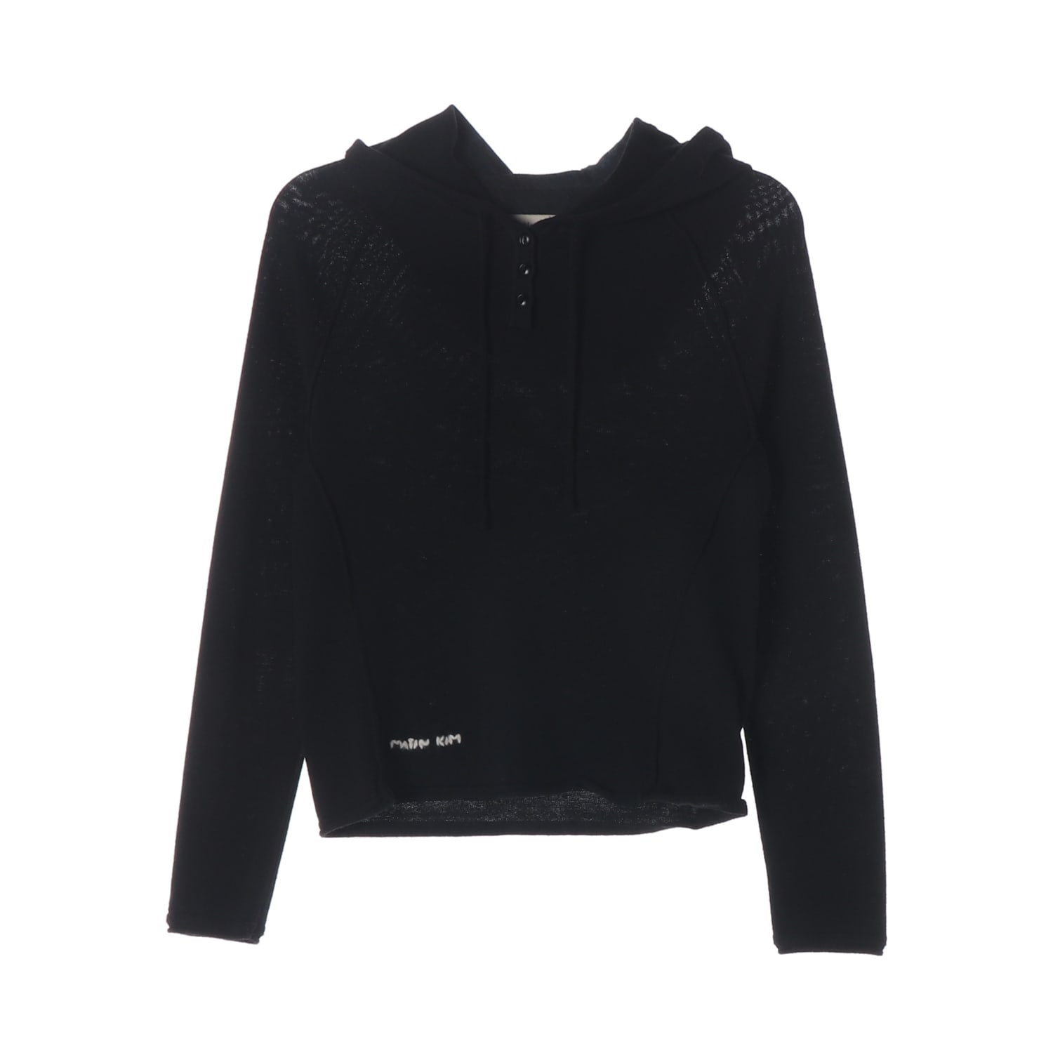 마뗑킴 25FW 버튼 후디 랭글런 니트 탑 인 블랙 이미지 1