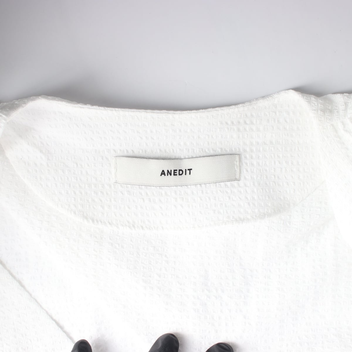 언에디트 ANEDIT 23SS 시어서커 퍼프 반팔 롱 랩 원피스 아이보리 상세 이미지 3