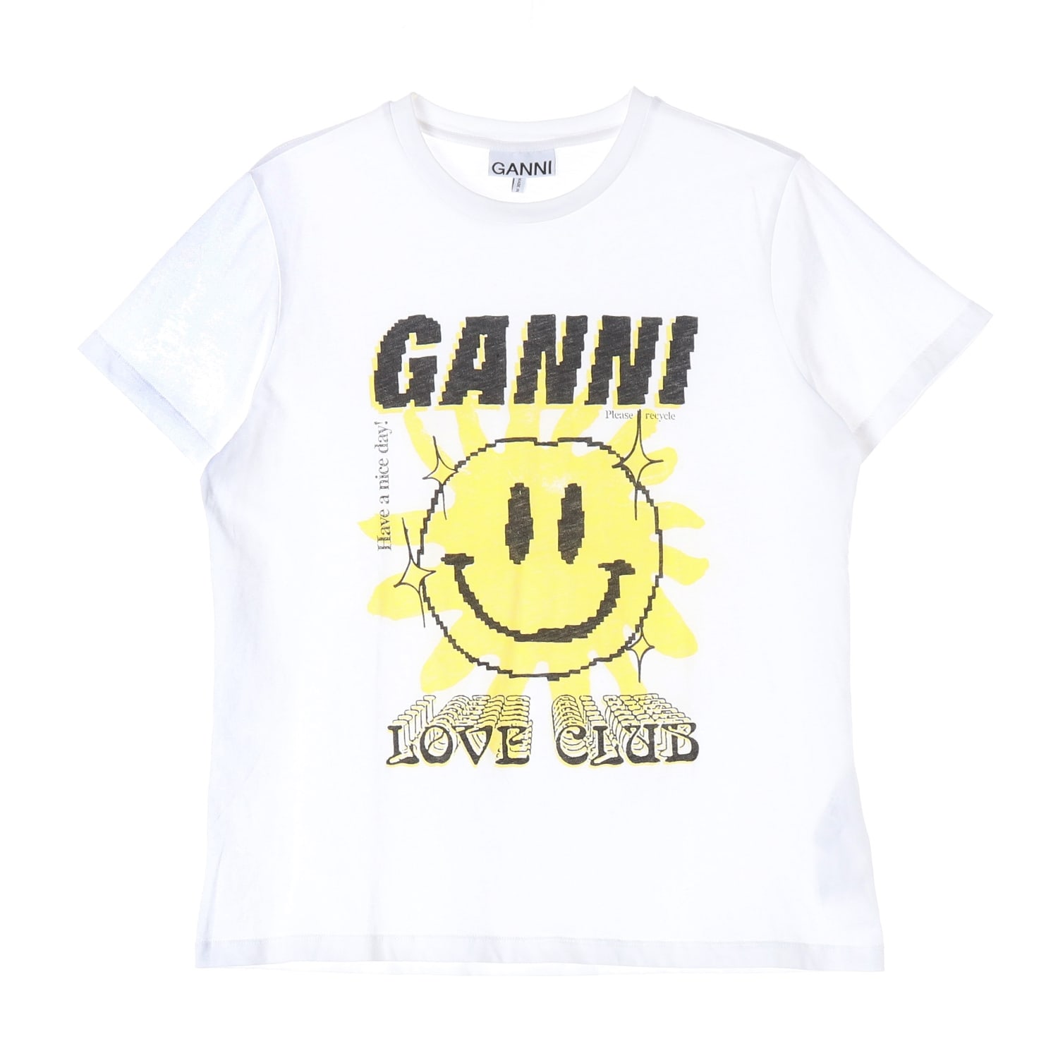 가니 GANNI 화이트 스마일리 프린팅 반팔 티셔츠 탑 이미지 1