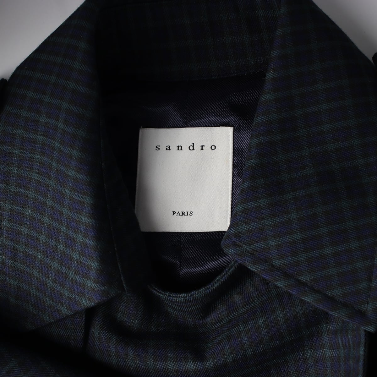 산드로 체크 패턴 더블 롱 트렌치 코트 네이비  상세 이미지 4