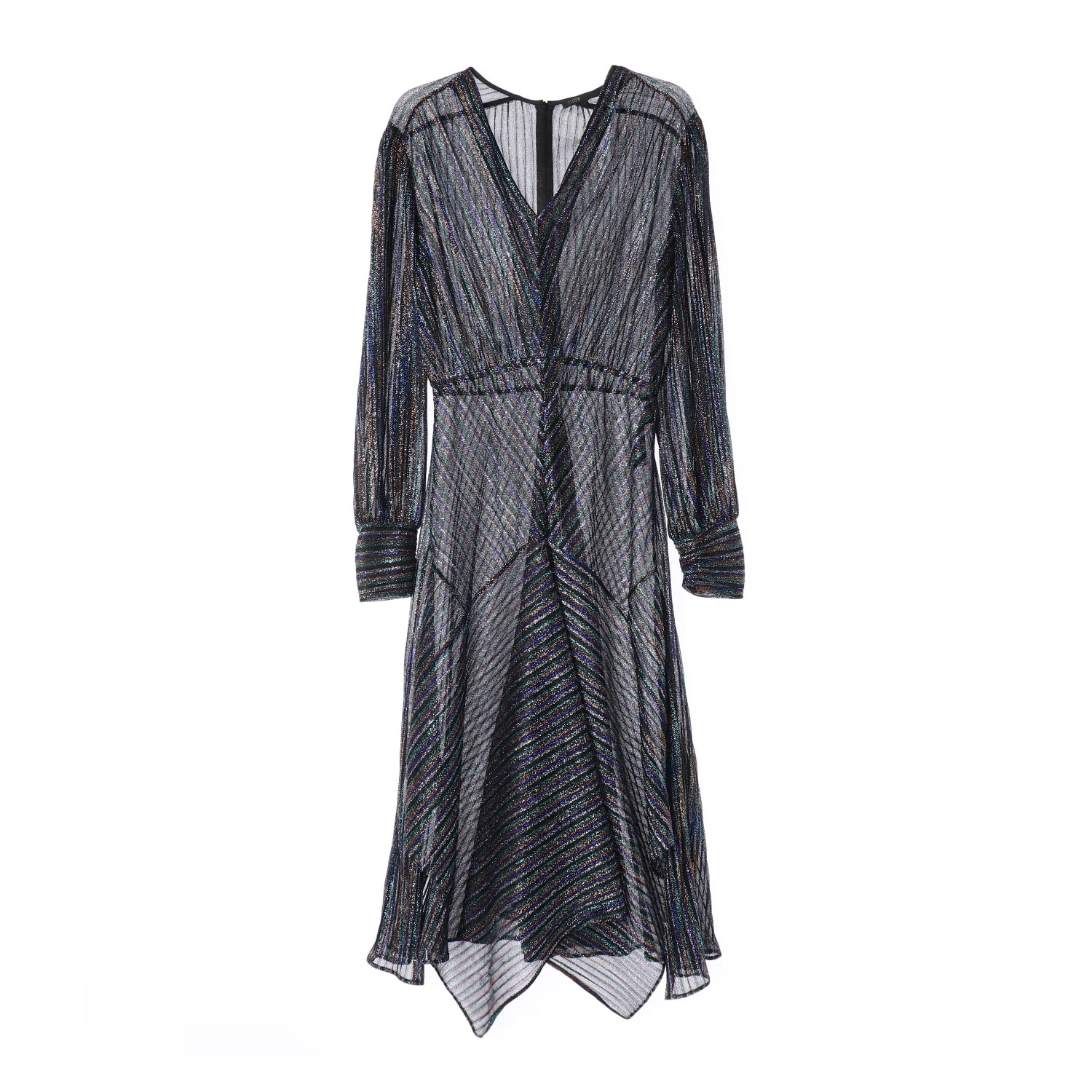 마쥬 레인보우 스트라이프 자카드 펄 플레어 롱 원피스 이미지 1