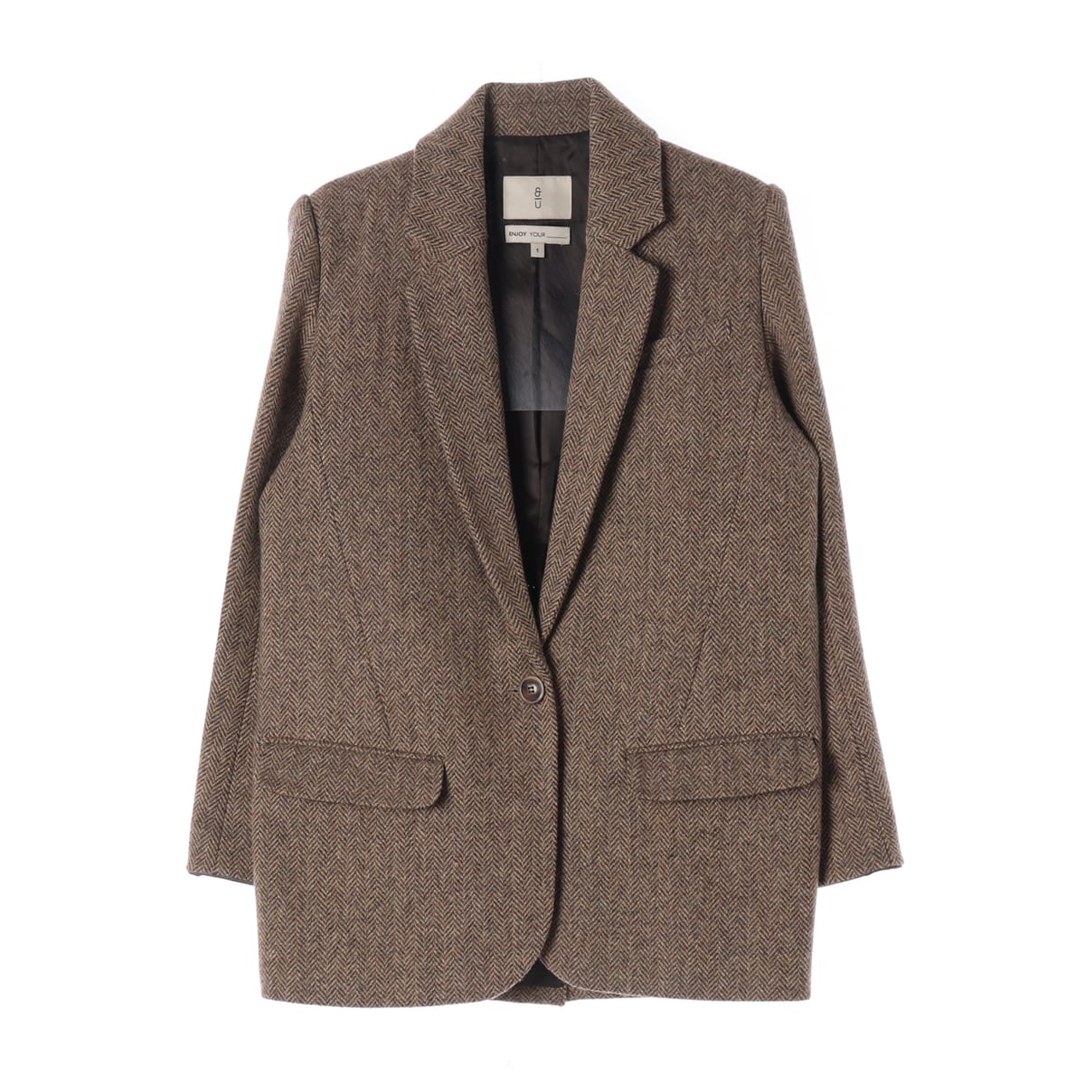 앤유  헤링본 울 100% 양가죽 햄스킨 커프스 재킷 블레이저 상세 이미지 1