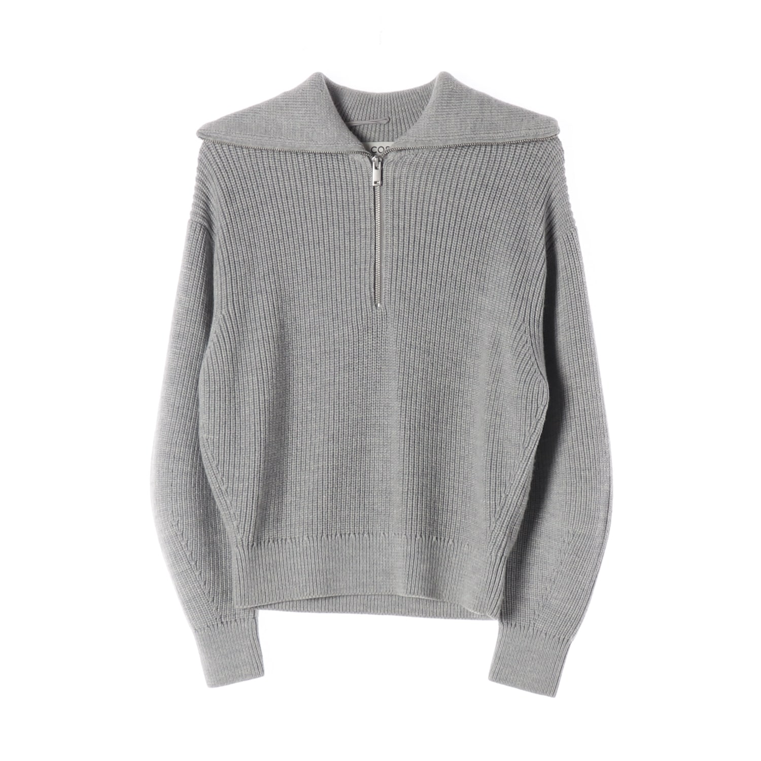 코스 22FW 울 블렌드 하프집업 카라 니트 스웨터 그레이  이미지 1