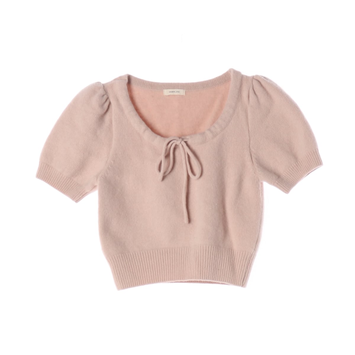 아카이브제이투유 마들렌 니트 스퀘어넥 퍼프 반팔 리본 핑크 상세 이미지 1