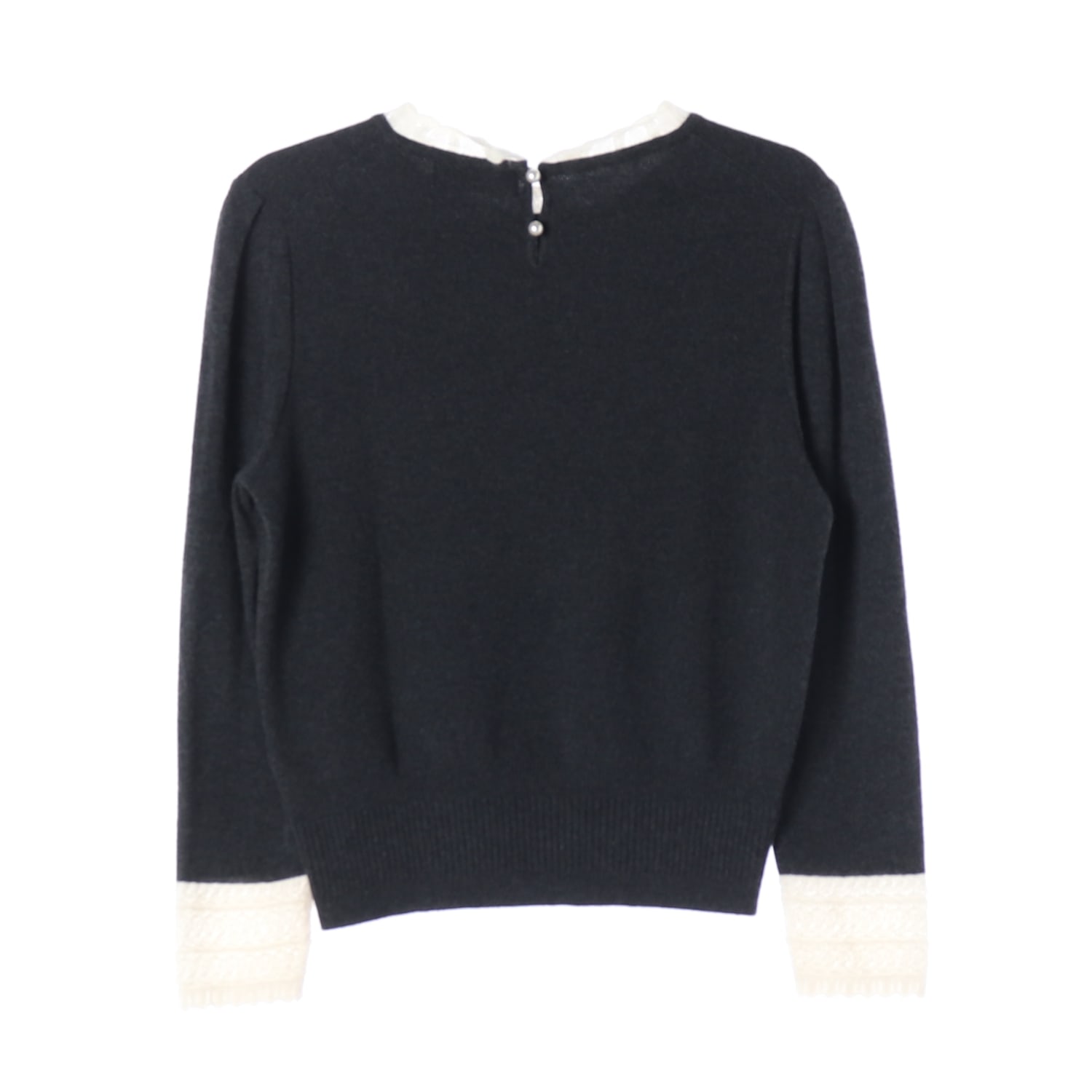 마인 21FW 울 100% 배색 슬리브 넥 라운드 퍼프 니트 스웨터 차콜 이미지 2