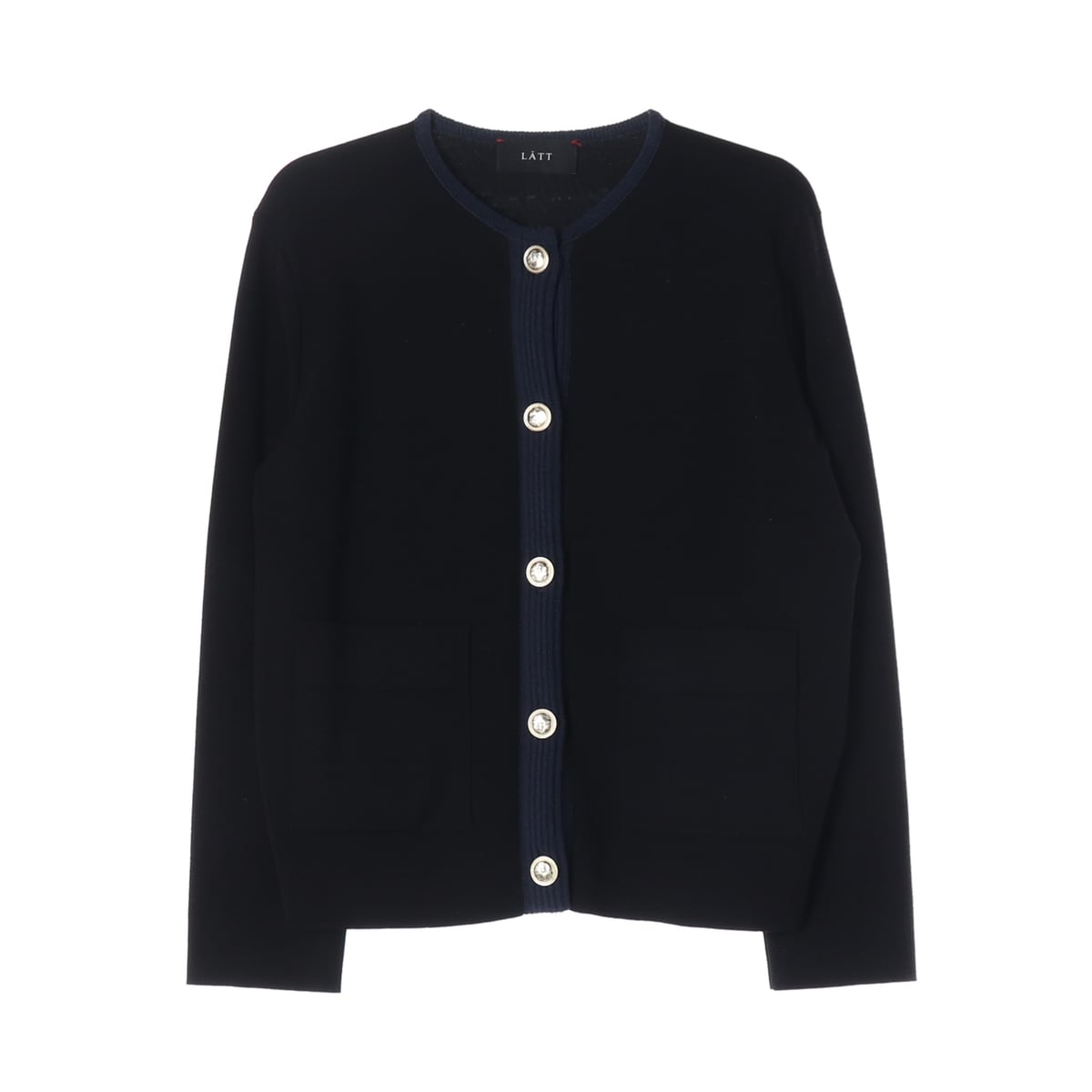 래트 22FW 울 블렌드 배색 라인 라운드 가디건 상세 이미지 1