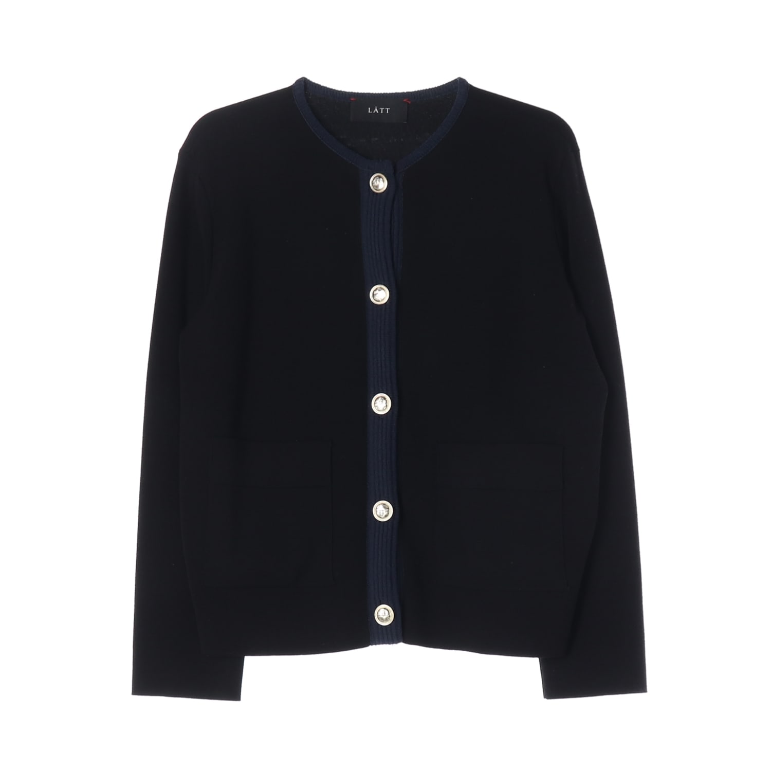 래트 22FW 울 블렌드 배색 라인 라운드 가디건 이미지 1