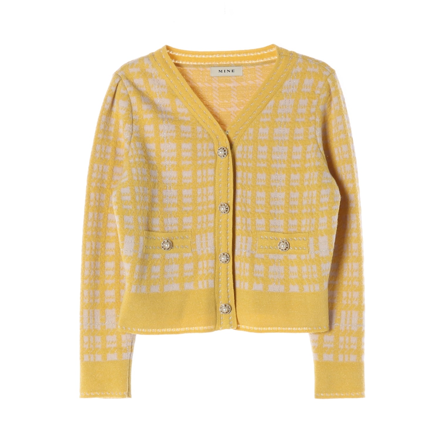 마인 22SS 체크 패턴 모헤어 트위드 가디건 옐로우 이미지 1