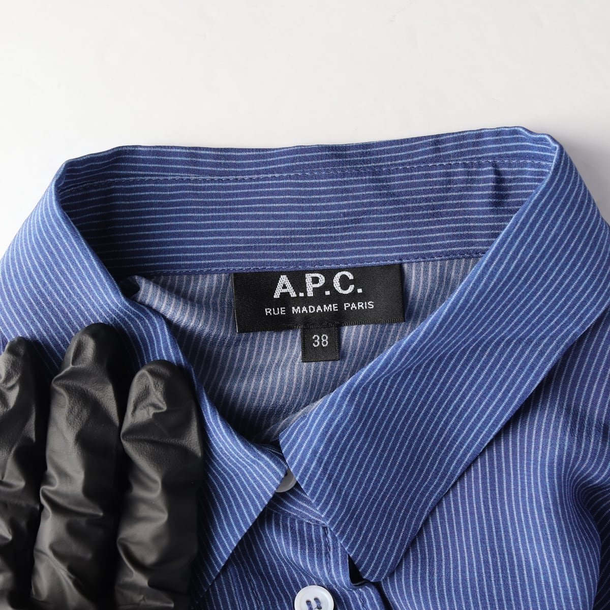 아페쎄 APC 스트라이프 실크 100% 셔츠 블루 상세 이미지 3