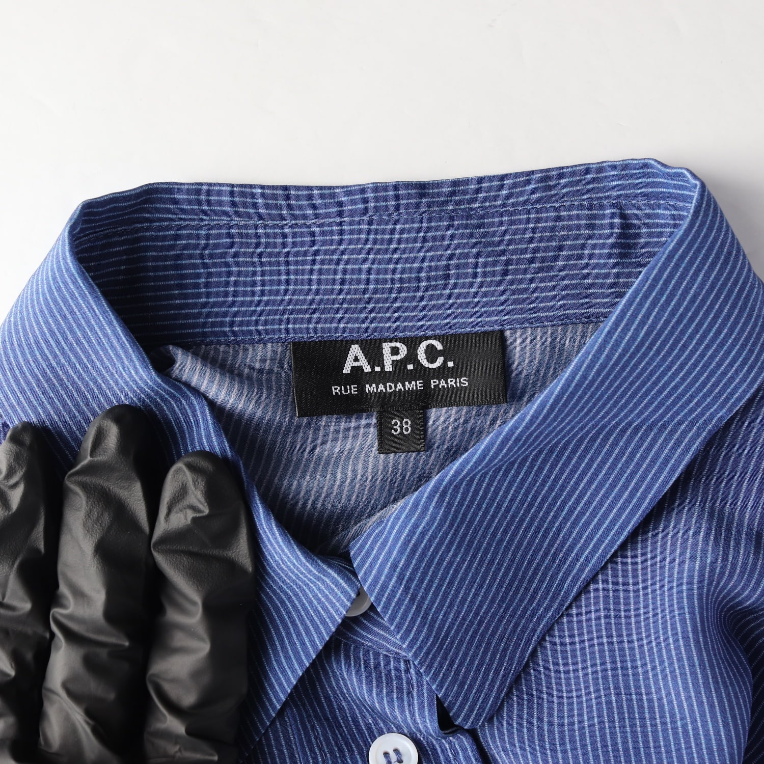 아페쎄 APC 스트라이프 실크 100% 셔츠 블루 이미지 3