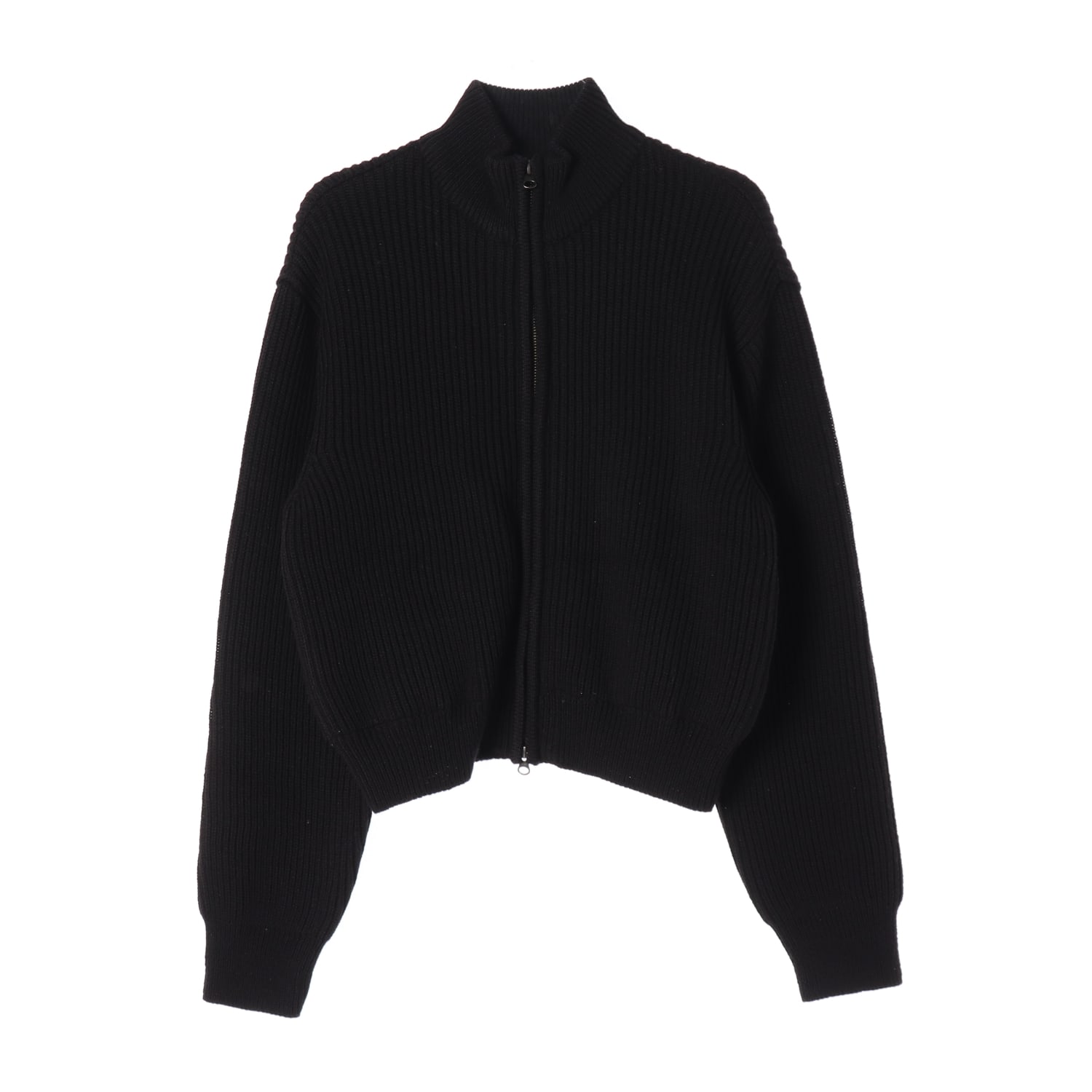 아모멘토 24FW 울 블렌드 모크넥 2WAY 집업 니트 크롭 블루종 가디건 이미지 1