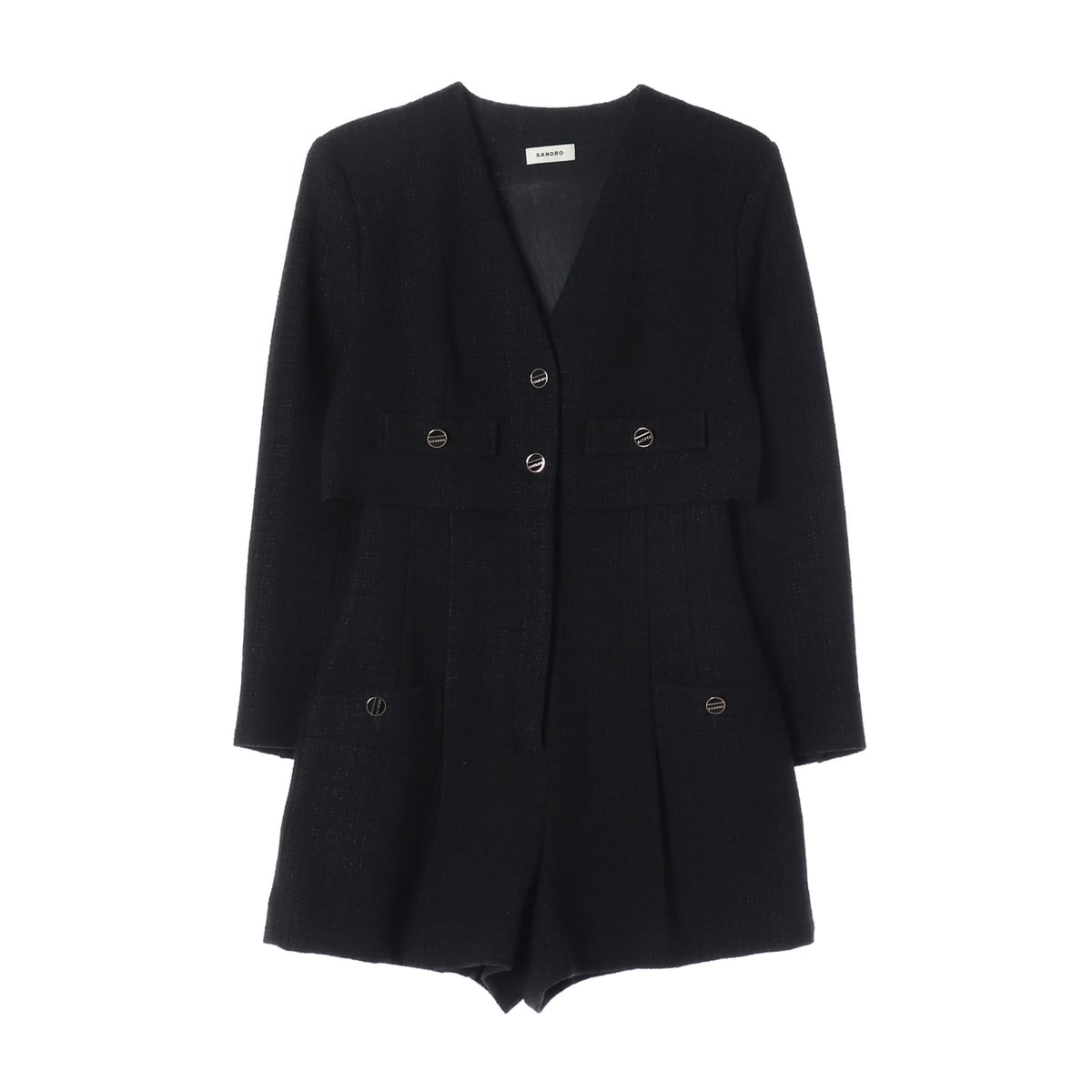 (새상품) 산드로 22FW 트위드 버튼업 점프수트 블랙  상세 이미지 1