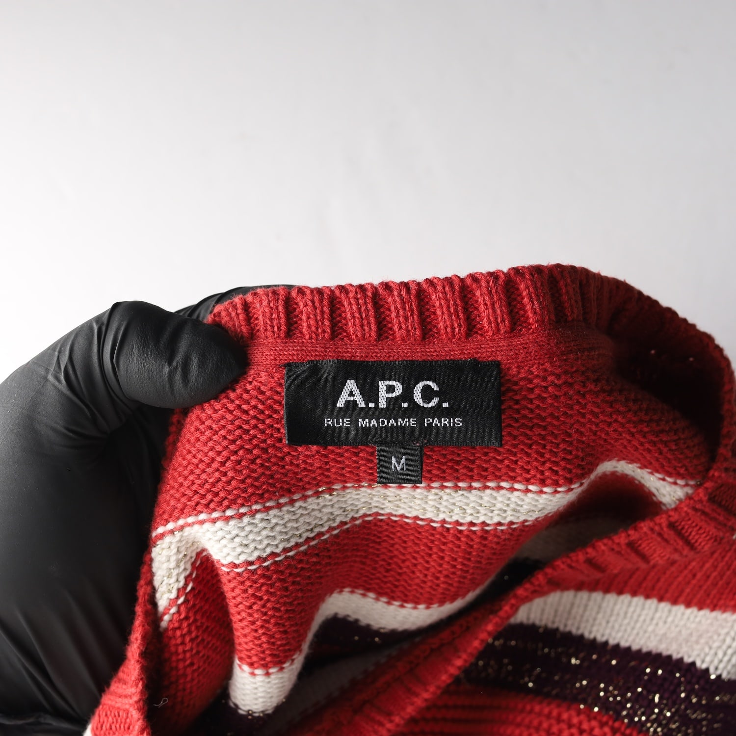 아페쎄 APC 스트라이프 코튼 니트 스웨터 레드  이미지 3