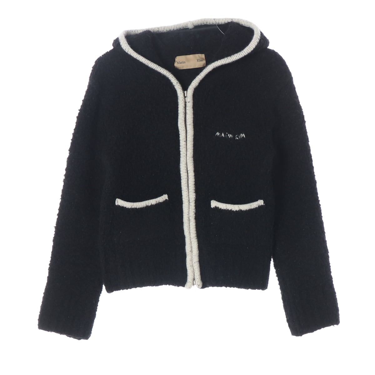 마뗑킴 22FW 라인 포인트 후드 집업 가디건 블랙 상세 이미지 1